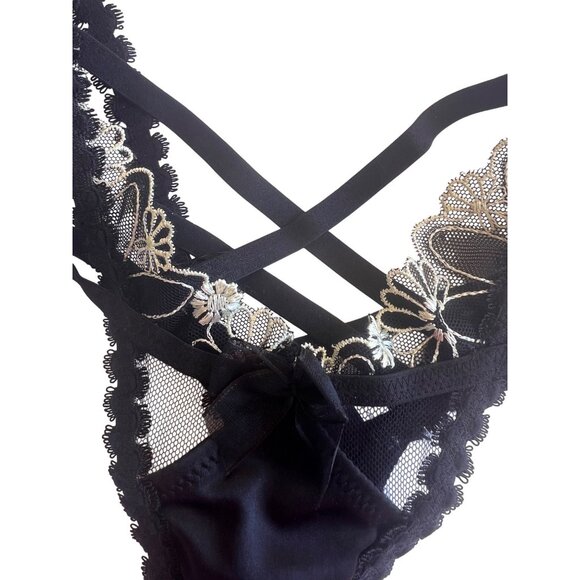For The Love & Lemons x Victoria Secret Black Sheer Lace Embroidered Daisy Lash - Picture 7 of 9